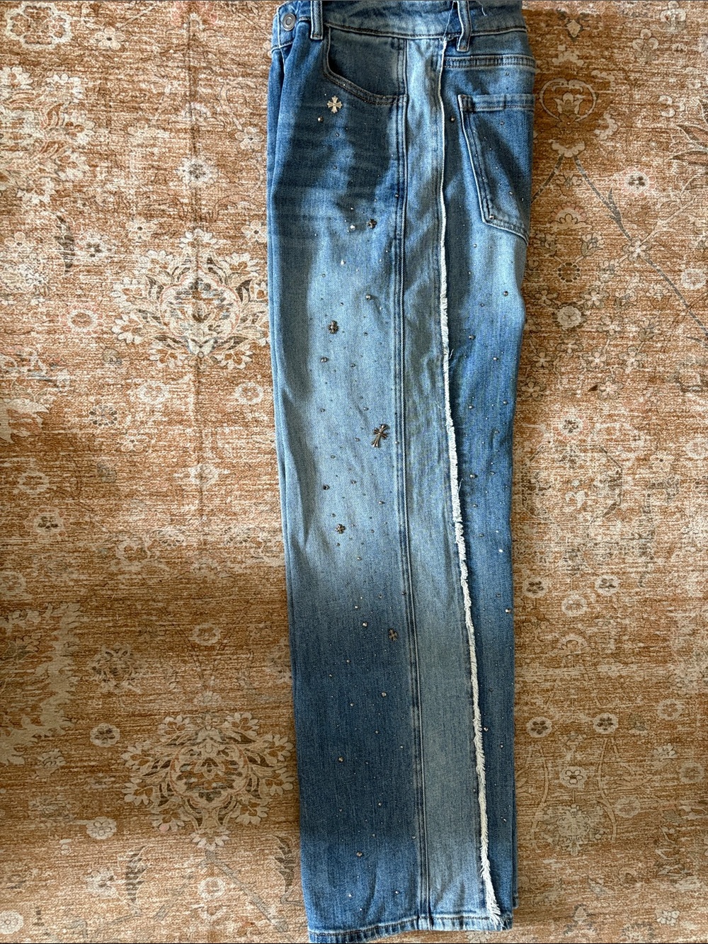 Men's Straight Paint-Splatter Jeans in Light Blue
